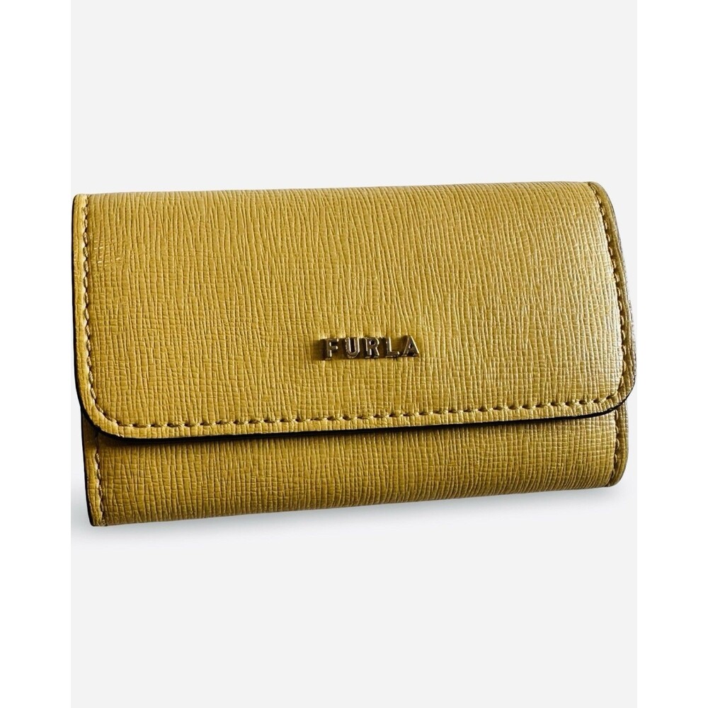 Authentic FURLA Yellow Textured Leather Small Key Case Wallet Holder
